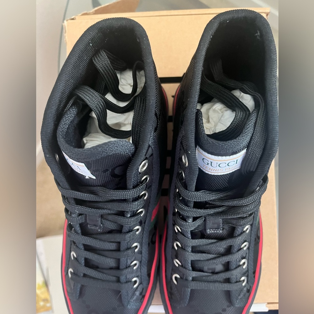 Gucci Black High-Top Sneakers with Red and Green Web Stripe - Picture 3 of 6